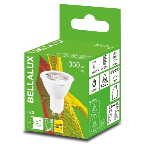 GU10 LED izzó 4.5W = 50W 350lm 2700K Meleg 36° BELLALUX