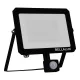 LED reflektor kültéri halogén spotlámpa 50W 4500lm 3000K meleg fehér mozgás- és alkonyérzékelővel fekete IP65 IK06 Bellalux reflektor
