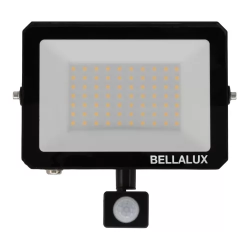 LED reflektor kültéri halogén spotlámpa 50W 4500lm 6500K Hidegfényű mozgás- és alkonyérzékelővel fekete IP65 IK06 Bellalux reflektor