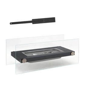   Szabadon álló asztali füstmentes biokandalló otthoni kertbe, fekete díszítő kövekkel