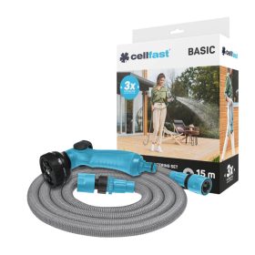   Locsolótömlő 15 m-es, hosszabbítható pisztollyal és csatlakozókkal BASIC CELLFAST