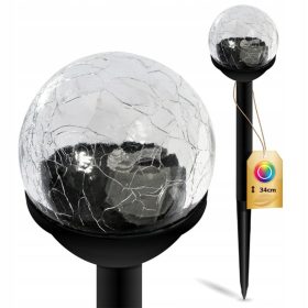   Napelemes kerti lámpa LED szegecses golyós RGB IP44 34cm-es szürkületérzékelő