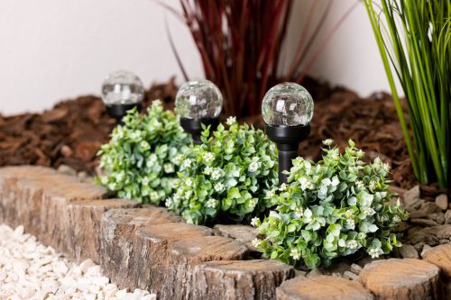 Napelemes kerti lámpa LED szegecses golyós RGB IP44 34cm-es szürkületérzékelő