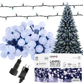   Fényfüggöny karácsonyi fények CSERESZNYA GOLYÓ 200LED Hideg fehér 3+16m