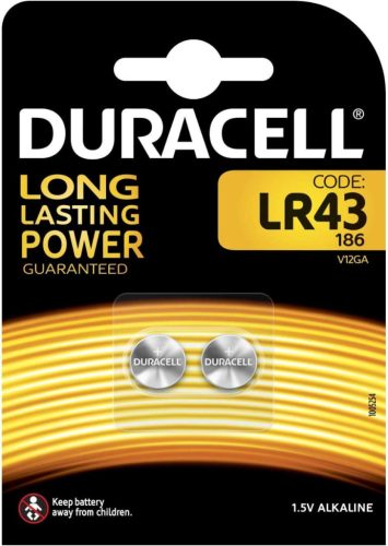 DURACELL LR43 V12GA 1,5V alkáli gombelemek 2 db-os buborékcsomagolás.