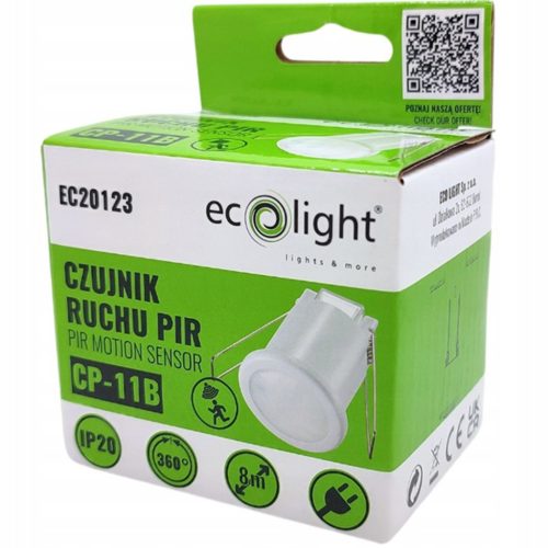 PIR mozgás- és szürkületérzékelő, süllyesztett 360°, 8 m, beltéri fehér