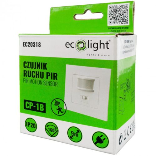 PIR mozgás- és szürkületérzékelő, süllyesztett, 160°, 9 m, belső dobozhoz, fehér