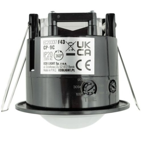 PIR mozgás- és szürkületérzékelő, süllyesztett, 360°, 6 m, beltéri, fekete