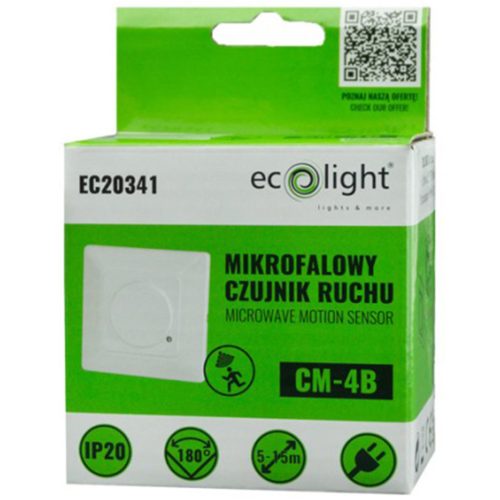 Mikrohullámú mozgásérzékelő 180° 15 m beltéri fehér dobozhoz