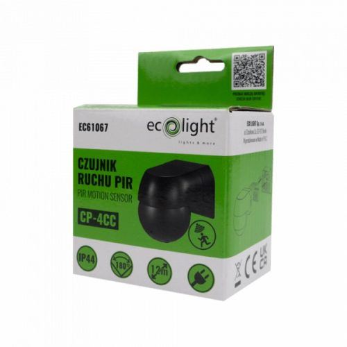 PIR mozgás- és alkonyérzékelő IP44 Felületre szerelhető fekete 12m 180° CP Ecolight