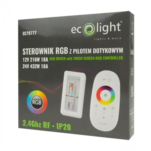 RF LED szalag vezérlő RGB 18A 216W 12-24V érintős távirányítóval Ecolight