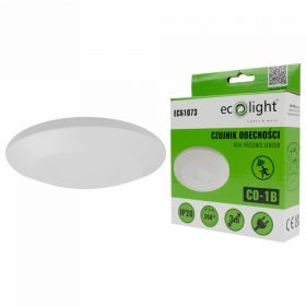   Mozgás- és alkonyérzékelő PIR jelenlétérzékelő, felületre szerelhető, mennyezetre, fehér, 3m, 360° CO, Ecolight