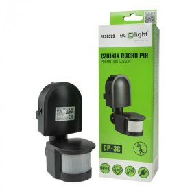   PIR mozgás- és alkonyérzékelő IP44, felületre szerelhető, állítható, fekete, 12 m, 180°, CP Ecolight
