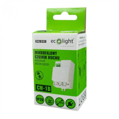 Mikrohullámú mozgás- és alkonyérzékelő, fehér, 15 m, 360° CM, Ecolight