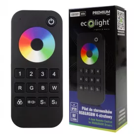   RF érintős távirányító RGB RGBW V3 és VP vezérlőkhöz, 4 zónás, fekete fényerőszabályzóval, RT9 Ecolight