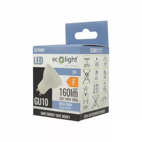 LED izzó spotlámpa GU10 2W 180lm 6500K hidegfényű ökofény