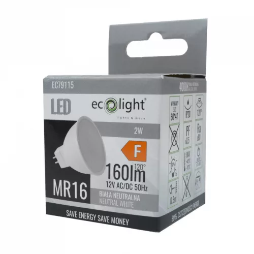 LED izzó reflektor MR16 GU5.3 2W 160lm 4000K semleges 12V Ecolight