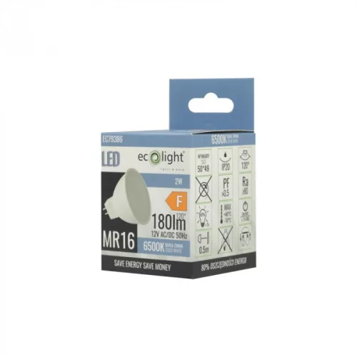 LED izzó reflektor MR16 GU5.3 2W 160lm 6500K Hideg 12V Ecolight