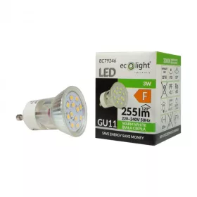 LED izzó spotlámpa GU11 GU10 3W 270lm 3000K Meleg Ecolight