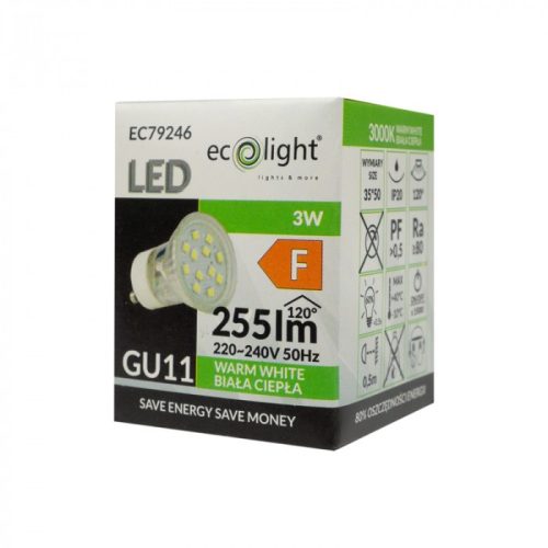 LED izzó spotlámpa GU11 GU10 3W 270lm 3000K Meleg Ecolight