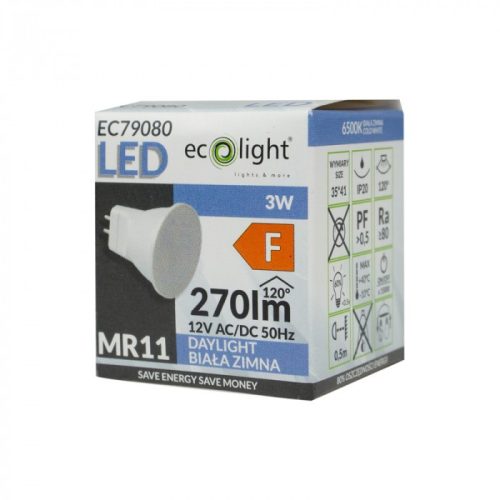 LED izzó reflektor MR11 3W 270lm 6500K Hideg 12V Ecolight