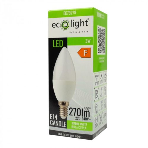LED gyertyaizzó B37 E14 3W 270lm 3000K melegfényű ökofény
