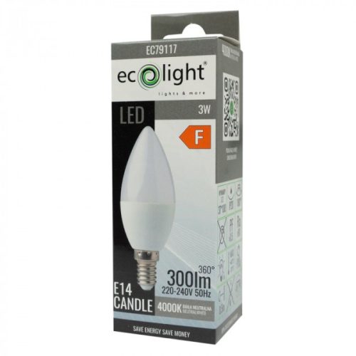 LED gyertyaizzó B37 E14 3W 270lm 4000K semleges Ecolight