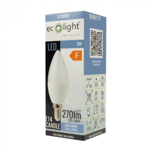 LED gyertyaizzó B37 E14 3W 270lm 6500K hidegfényű ökofény