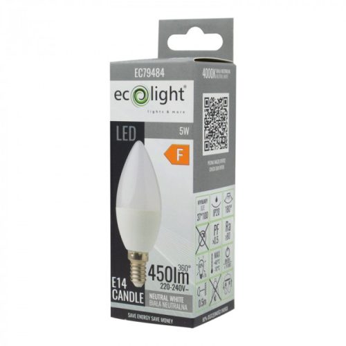 LED gyertyaizzó B37 E14 5W 450lm 4000K semleges Ecolight
