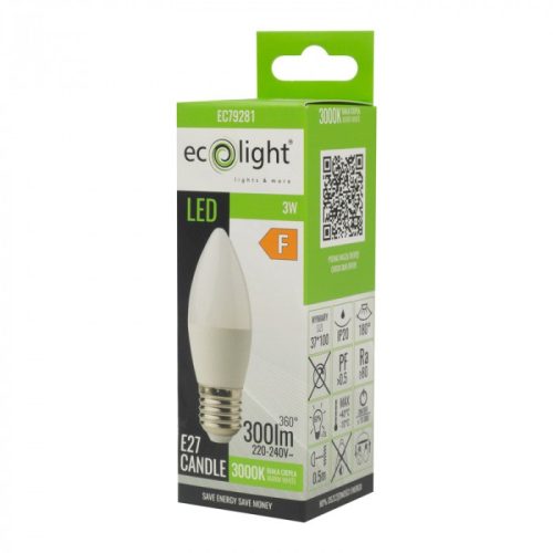 LED gyertyaizzó B37 E27 3W 270lm 3000K melegfényű ökofény