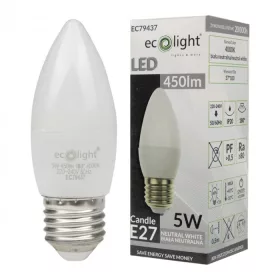 LED gyertyaizzó B37 E27 5W 450lm 4000K semleges Ecolight