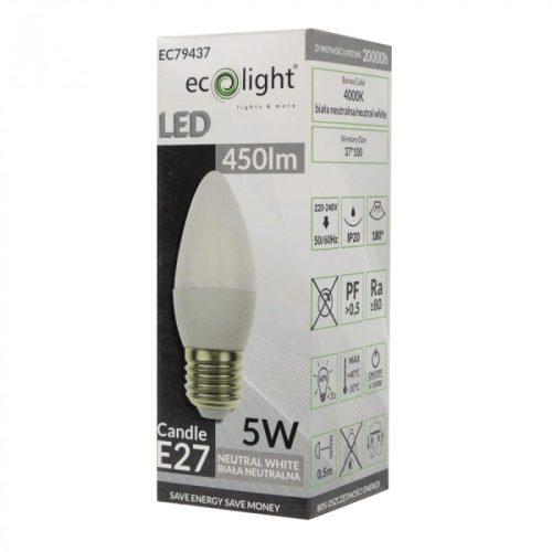 LED gyertyaizzó B37 E27 5W 450lm 4000K semleges Ecolight