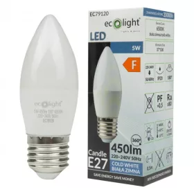   LED gyertyaizzó B37 E27 5W 450lm 6500K hidegfényű ökofény