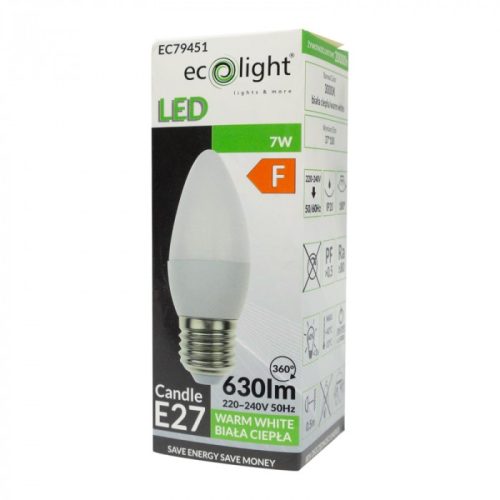 LED gyertyaizzó B37 E27 7W 630lm 3000K melegfényű ökofény