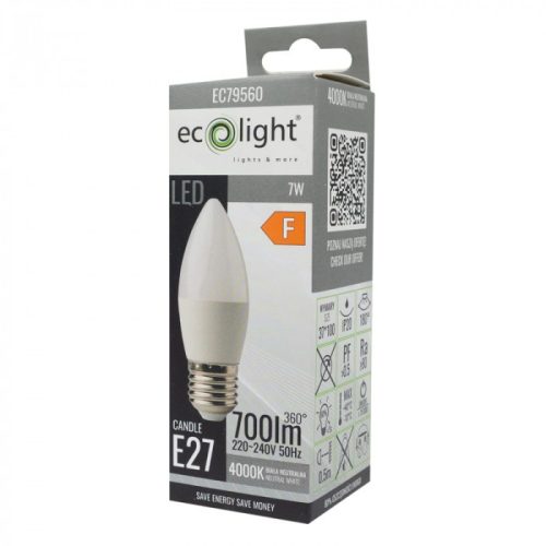 LED gyertyaizzó B37 E27 7W 630lm 4000K semleges Ecolight