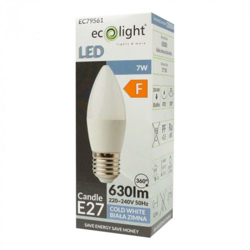LED gyertyaizzó B37 E27 7W 630lm 6500K hidegfényű ökofény