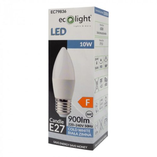 LED gyertyaizzó B37 E27 10W 900lm 6500K hidegfényű ökofény