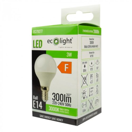 LED gömbizzó P45 E14 3W 270lm 3000K Melegfényű Ecolight