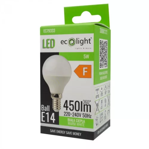 LED gömbizzó P45 E14 5W 450lm 3000K Melegfényű Ecolight