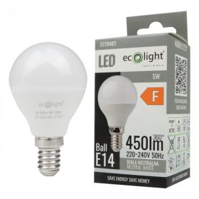 LED gömbizzó P45 E14 5W 450lm 4000K semleges Ecolight