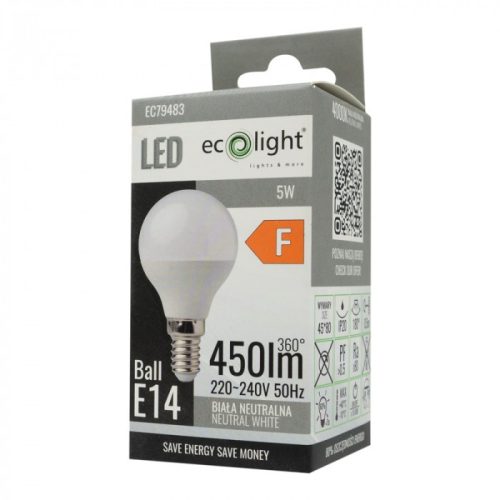 LED gömbizzó P45 E14 5W 450lm 4000K semleges Ecolight