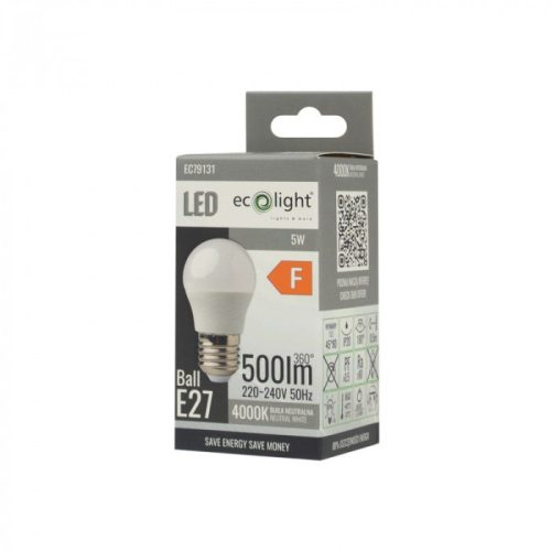 LED izzó gömb alakú P45 E27 5W 450lm 4000K semleges Ecolight