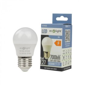 LED gömbizzó P45 E27 7W 630lm 6500K hidegfényű ökofény
