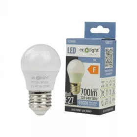 LED gömbizzó P45 E27 7W 630lm 6500K hidegfényű ökofény