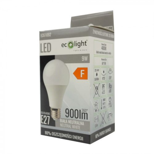 LED izzó A60 E27 9W 900lm 4000K semleges Ecolight