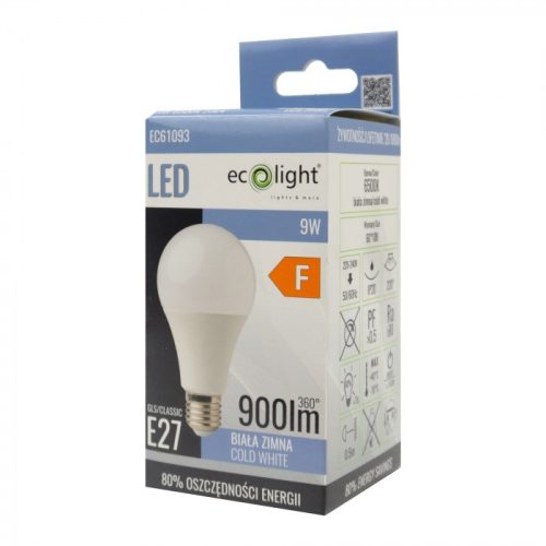 LED izzó A60 E27 9W 900lm 6500K hidegfényű ökofény