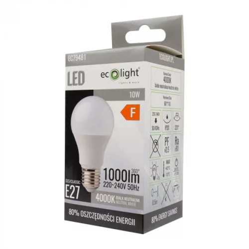 LED izzó A60 E27 10W 900lm 4000K semleges Ecolight