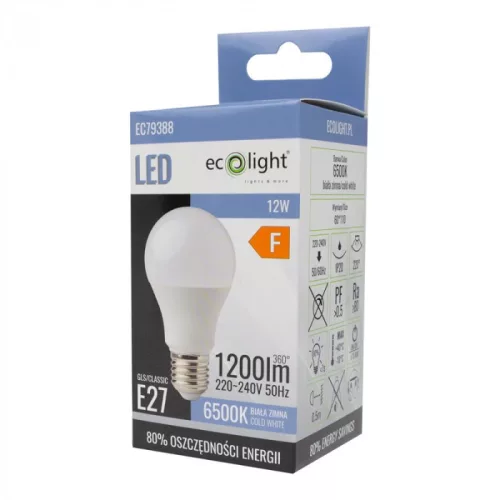 LED izzó A60 E27 12W 1080lm 6500K hidegfényű ökofény