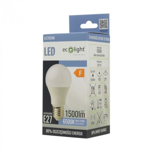 LED izzó A60 E27 15W 1350lm 6500K hidegfényű ökofény