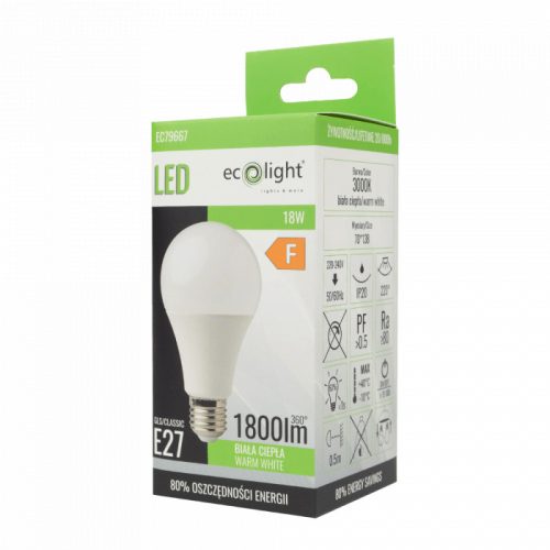 LED izzó A70 E27 18W 1620lm 3000K Meleg Ecofény